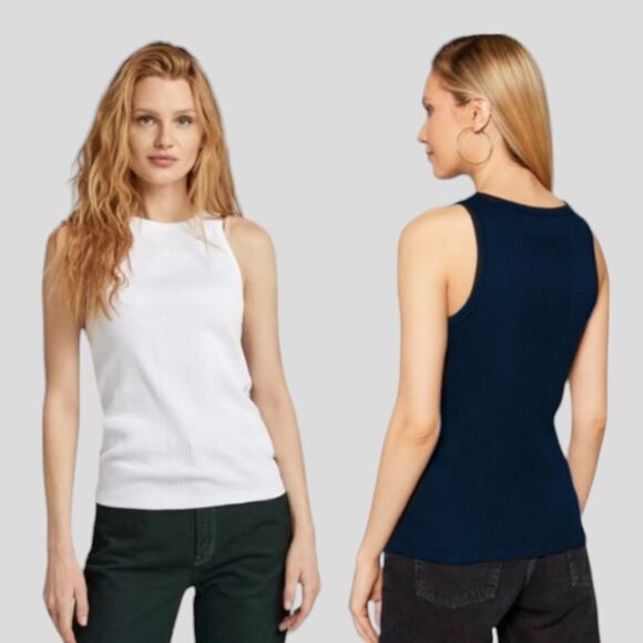 G-star Raw Women's Sleeveless Cotton Logo Tank Tops Sz S in Navy and White - Picture 1 of 16